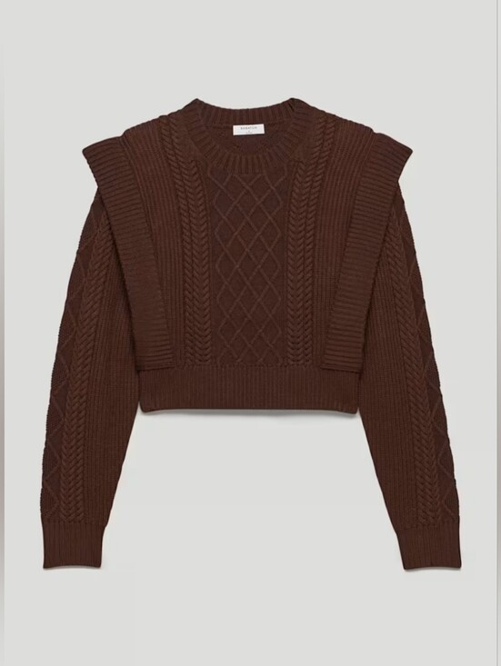 Babaton Sweaters - Cable-Knit Cropped Sweater in Brown